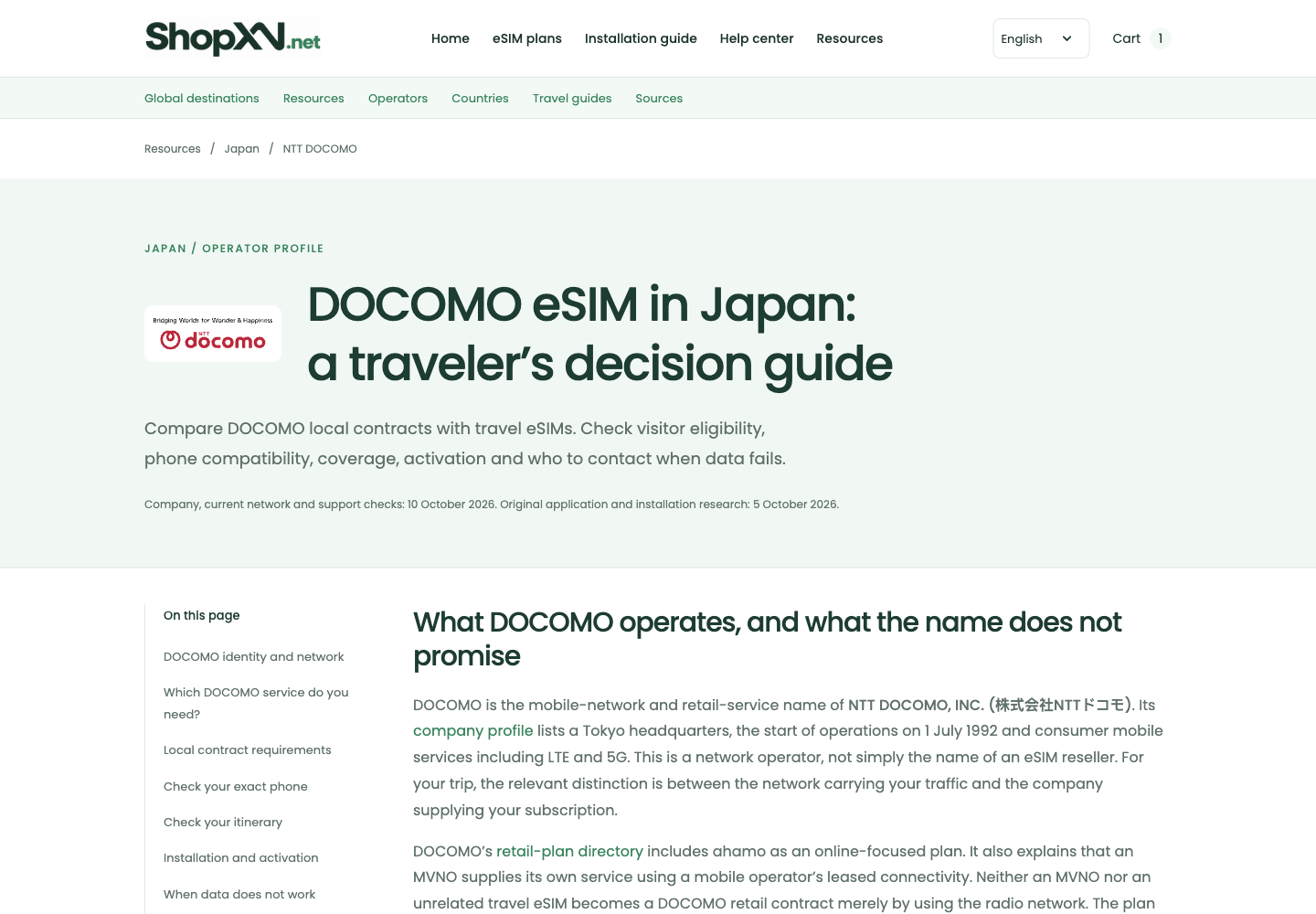 Ressource DOCOMO : identité de l’opérateur, conditions d’utilisation et liens vers les sources.
